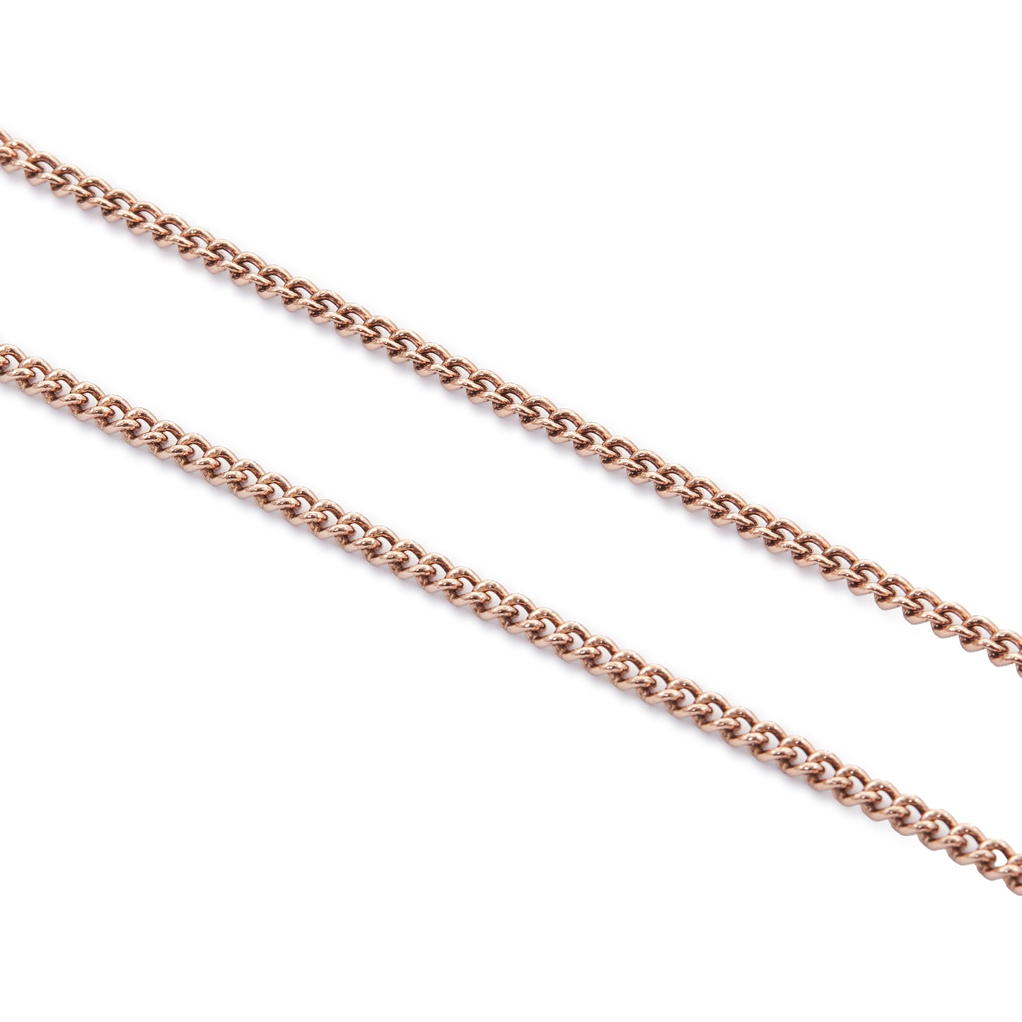 Classic Victorian 9ct rose gold curb link fob chain with a dog clip and t-bar. The chain consists of solid links and has a nice length to it.