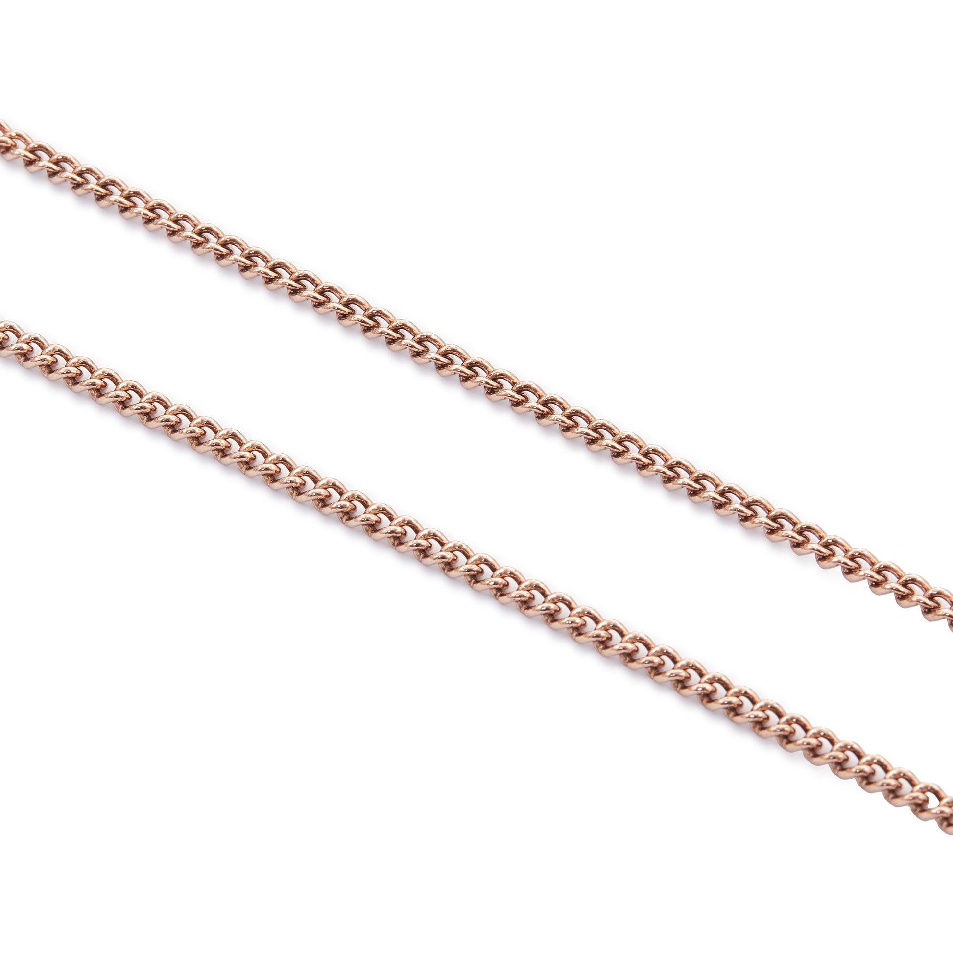 Classic Victorian 9ct rose gold curb link fob chain with a dog clip and t-bar. The chain consists of solid links and has a nice length to it.