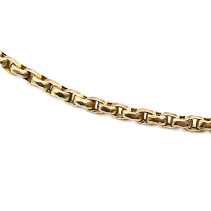 Unusual three strand Victorian 9ct rose gold box link long guard chain that drapes beautifully around the neck.