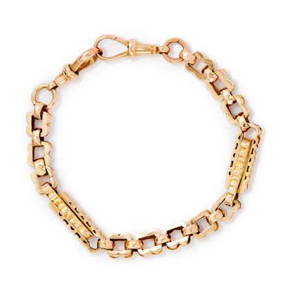 Gorgeous Victorian rose gold fancy link bracelet with a dog-clip.