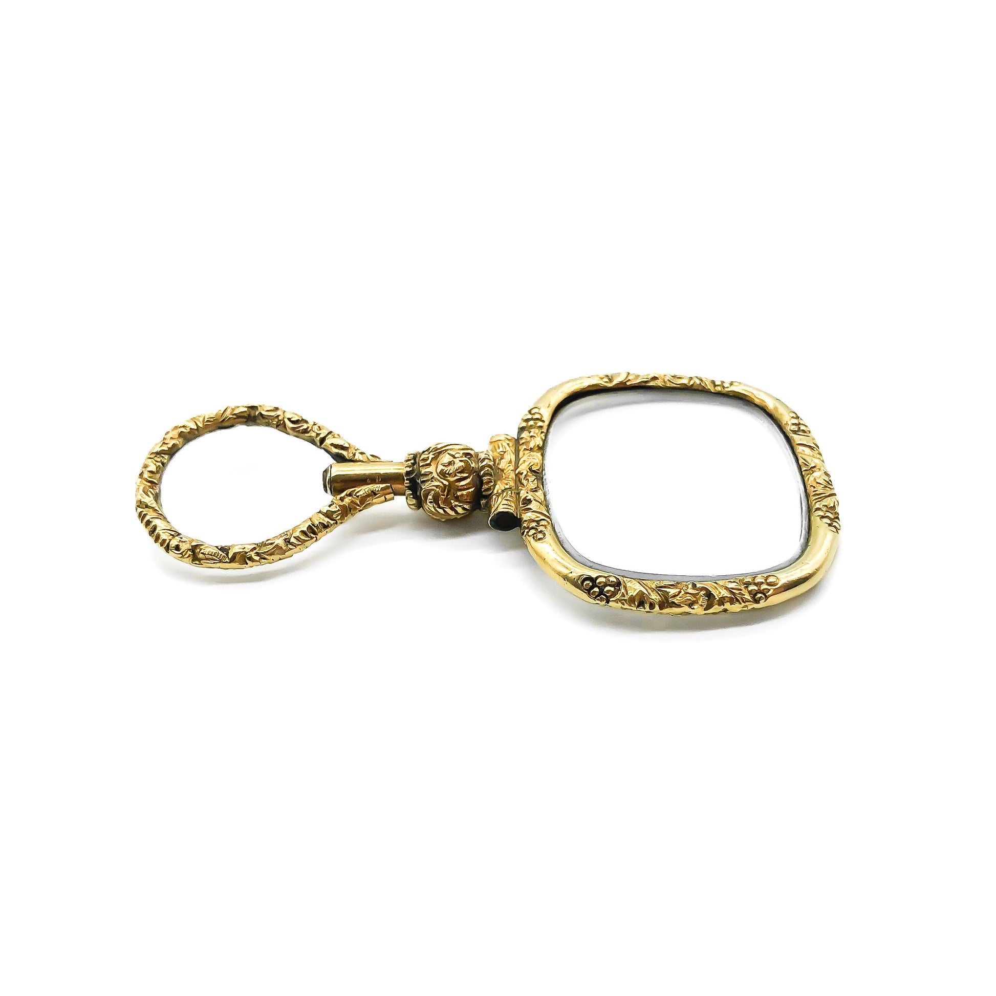 Ornate gold cased Victorian lorgnette with beautiful floral engraving.