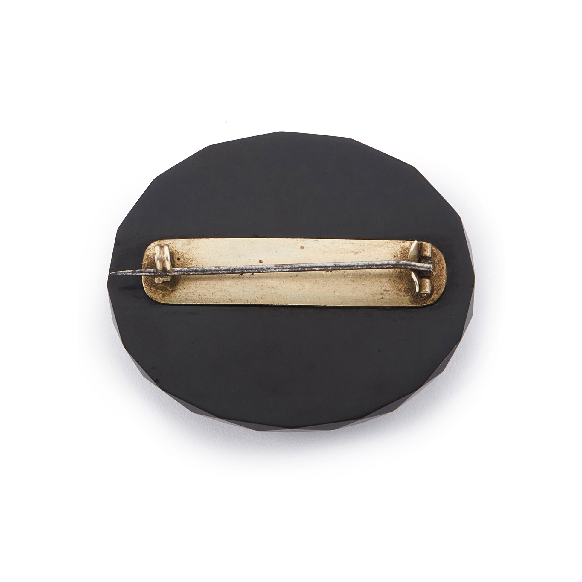 Exquisite Victorian Pietra Dura plaque in a faceted jet brooch setting.
