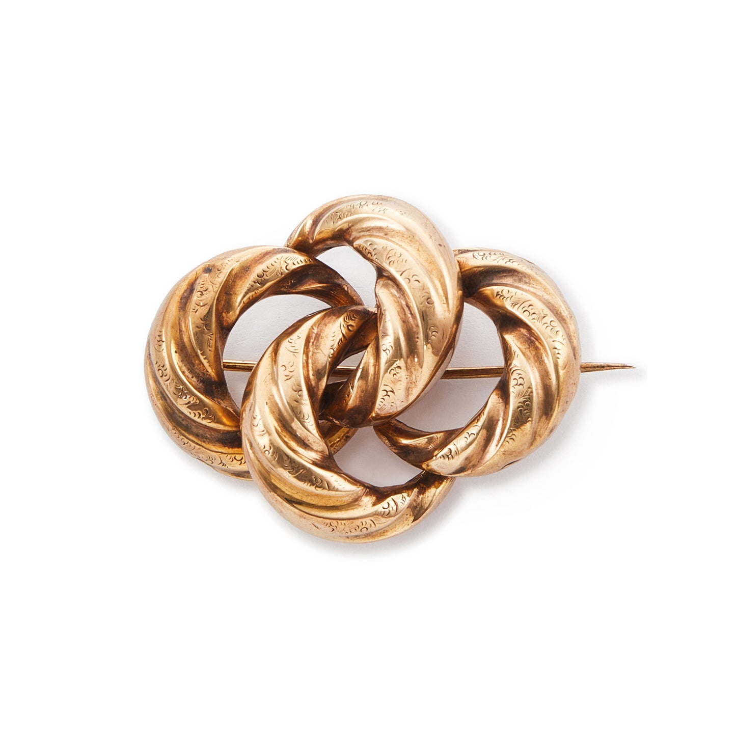 Classic Victorian pinchbeck love knot brooch with fine engraving. 