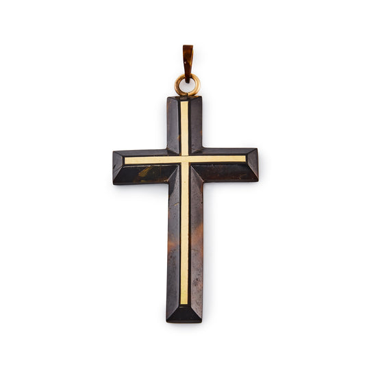 Classic antique tortoiseshell (piqué) cross pendant inlaid with gold.