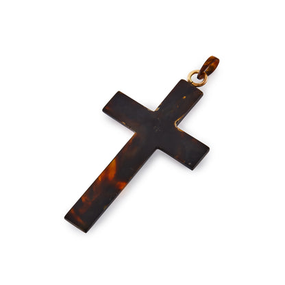 Classic antique tortoiseshell (piqué) cross pendant inlaid with gold.