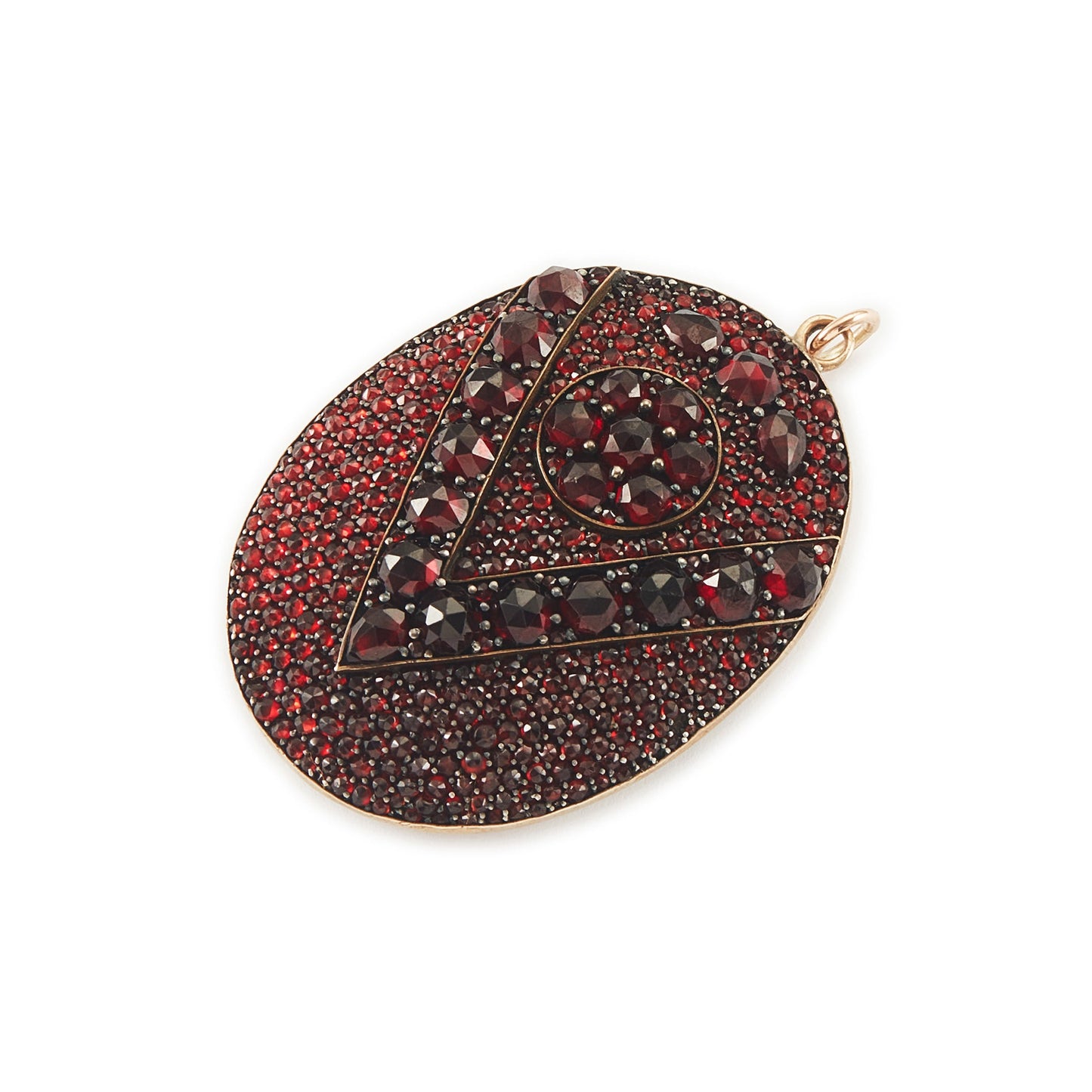 Exquisite Victorian rolled rose gold picture locket set with a beautiful selection of deep red Bohemian garnets.