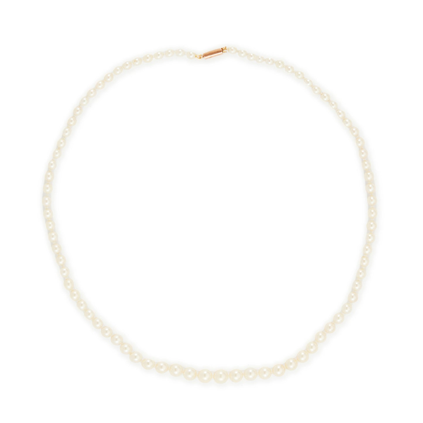 Pretty Victorian string of white graduated seawater pearls with a 9ct rose gold clasp. The pearls have a magnificent lustre.