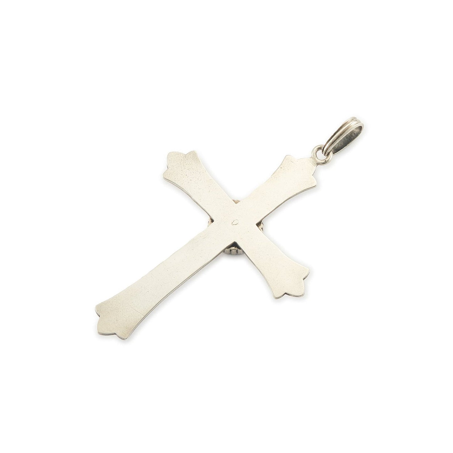 Exquisite Victorian silver cross pendant with a gold embellished floral design centrepiece.