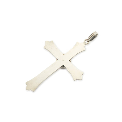Exquisite Victorian silver cross pendant with a gold embellished floral design centrepiece.