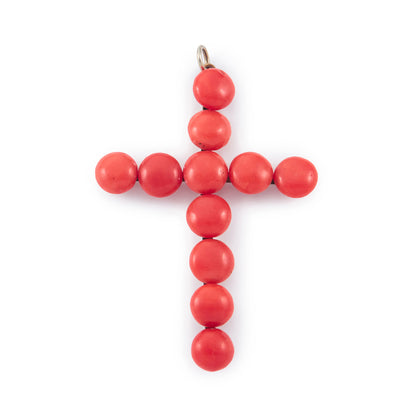 Sought after Victorian silver gilt cross pendant set with eleven natural Mediterranean coral pieces.