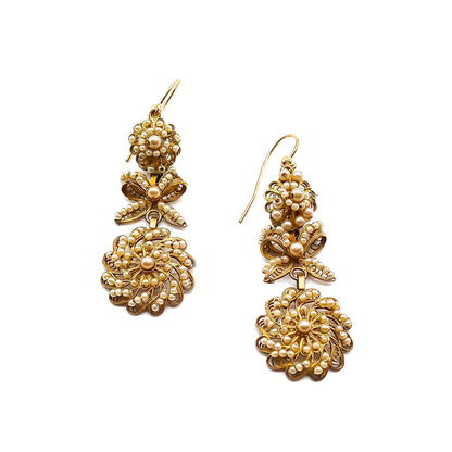 Victorian Silver Gilt Seed Pearl Earrings