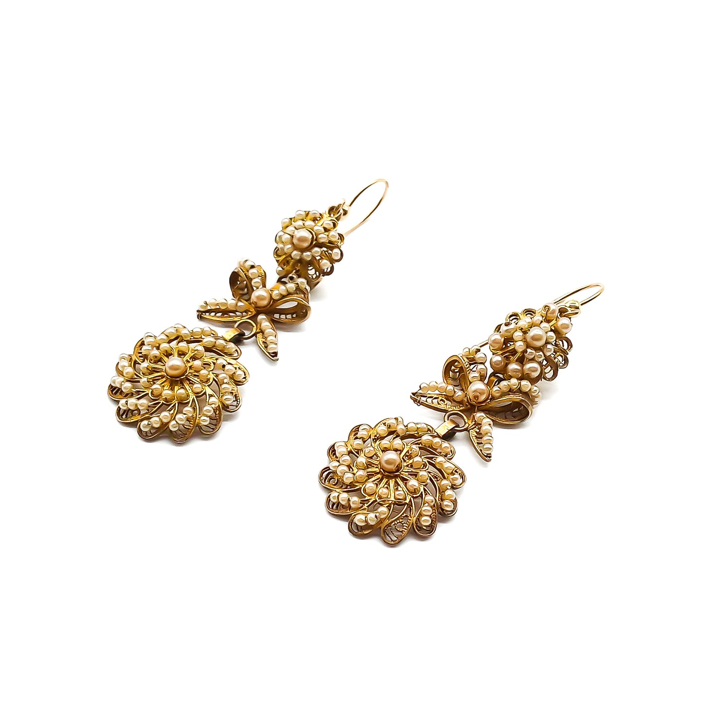 Victorian Silver Gilt Seed Pearl Earrings