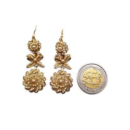 Victorian Silver Gilt Seed Pearl Earrings