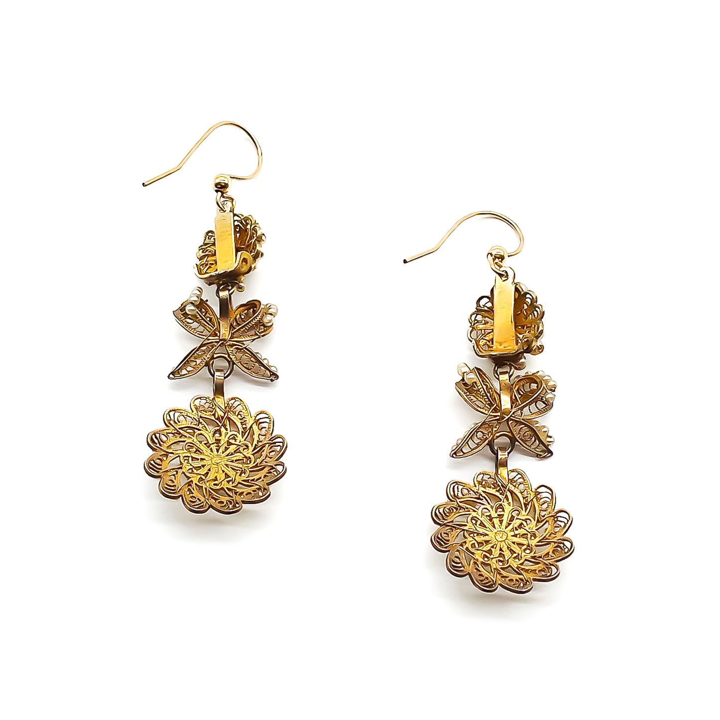 Victorian Silver Gilt Seed Pearl Earrings