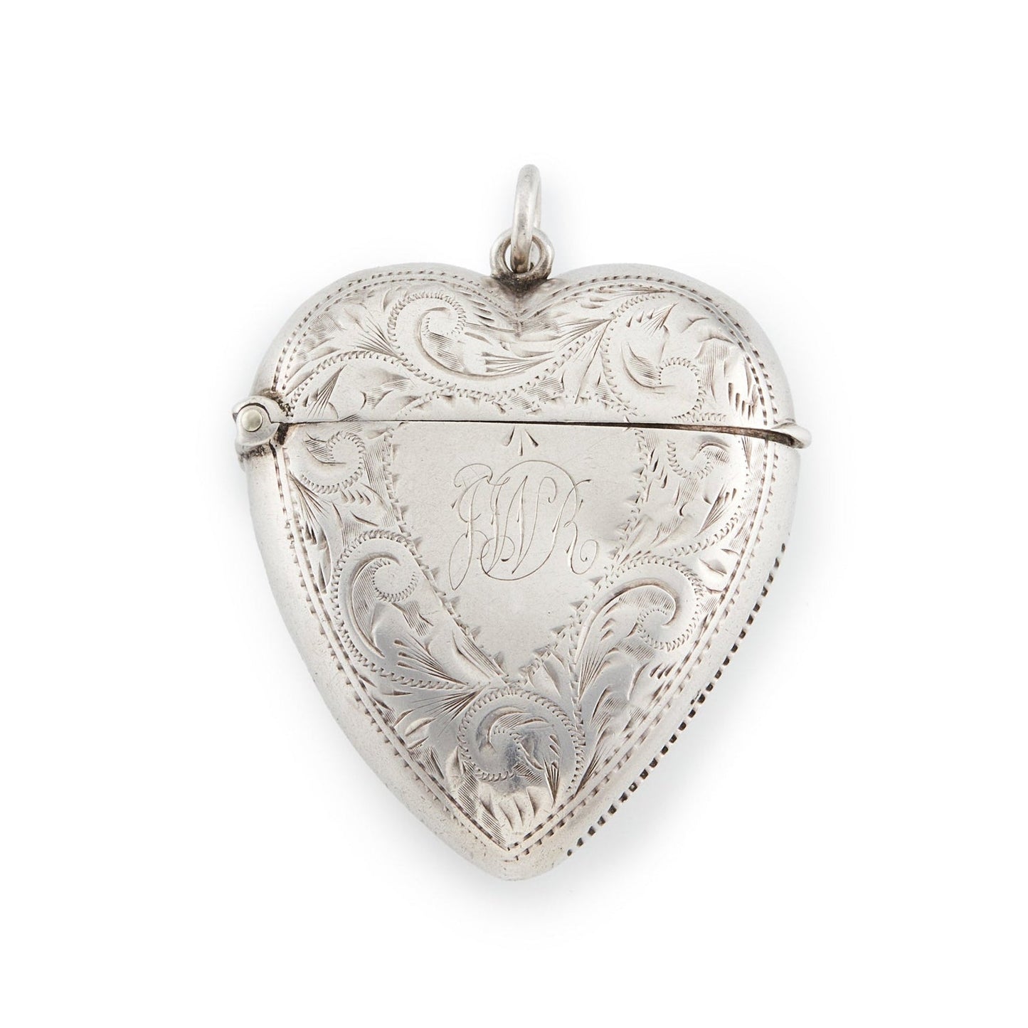 Beautifully engraved Victorian silver heart shaped vester locket.