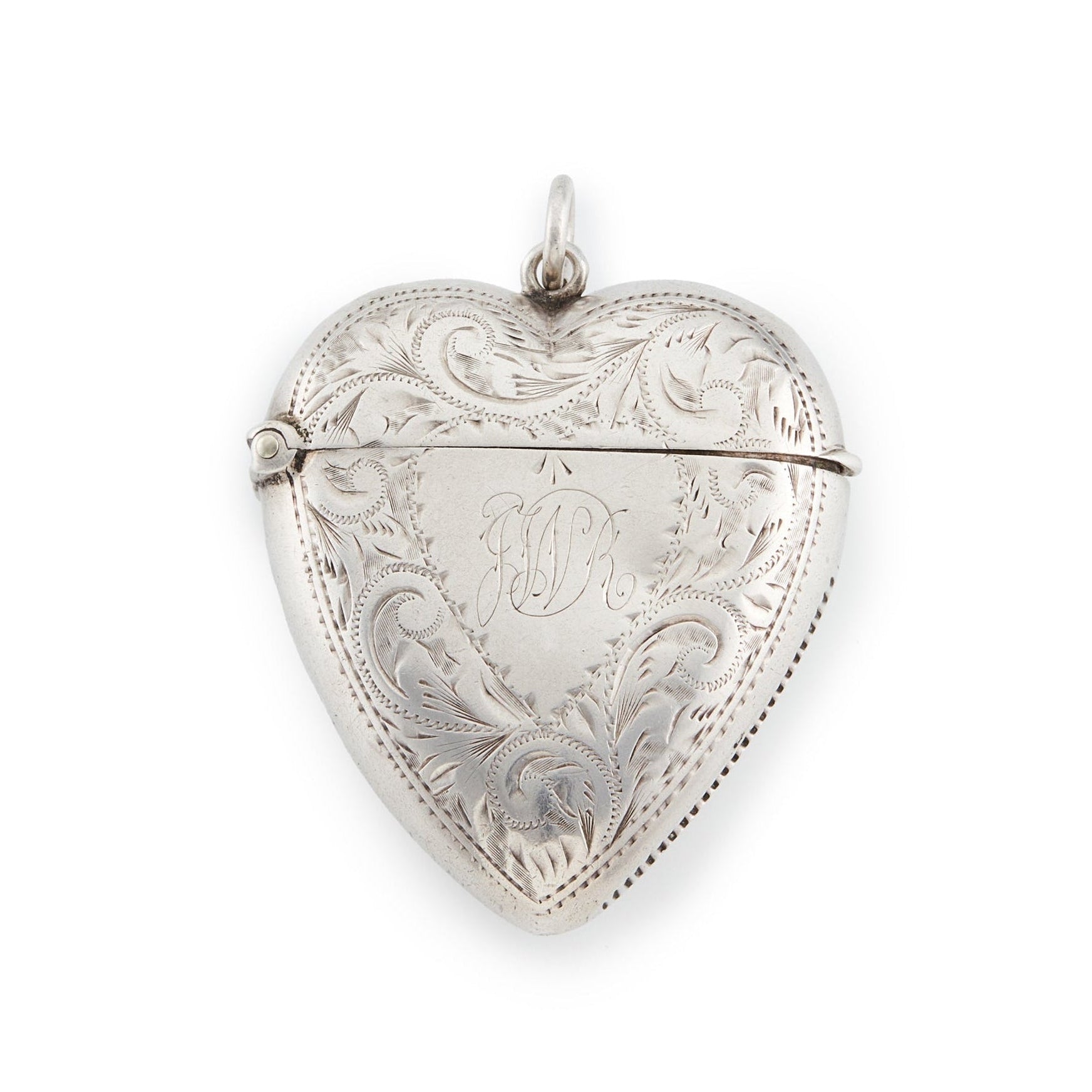 Beautifully engraved Victorian silver heart shaped vester locket.