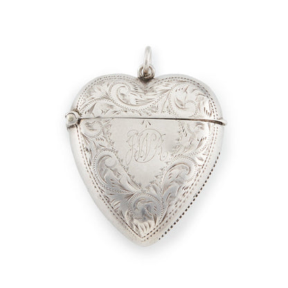 Beautifully engraved Victorian silver heart shaped vester locket.