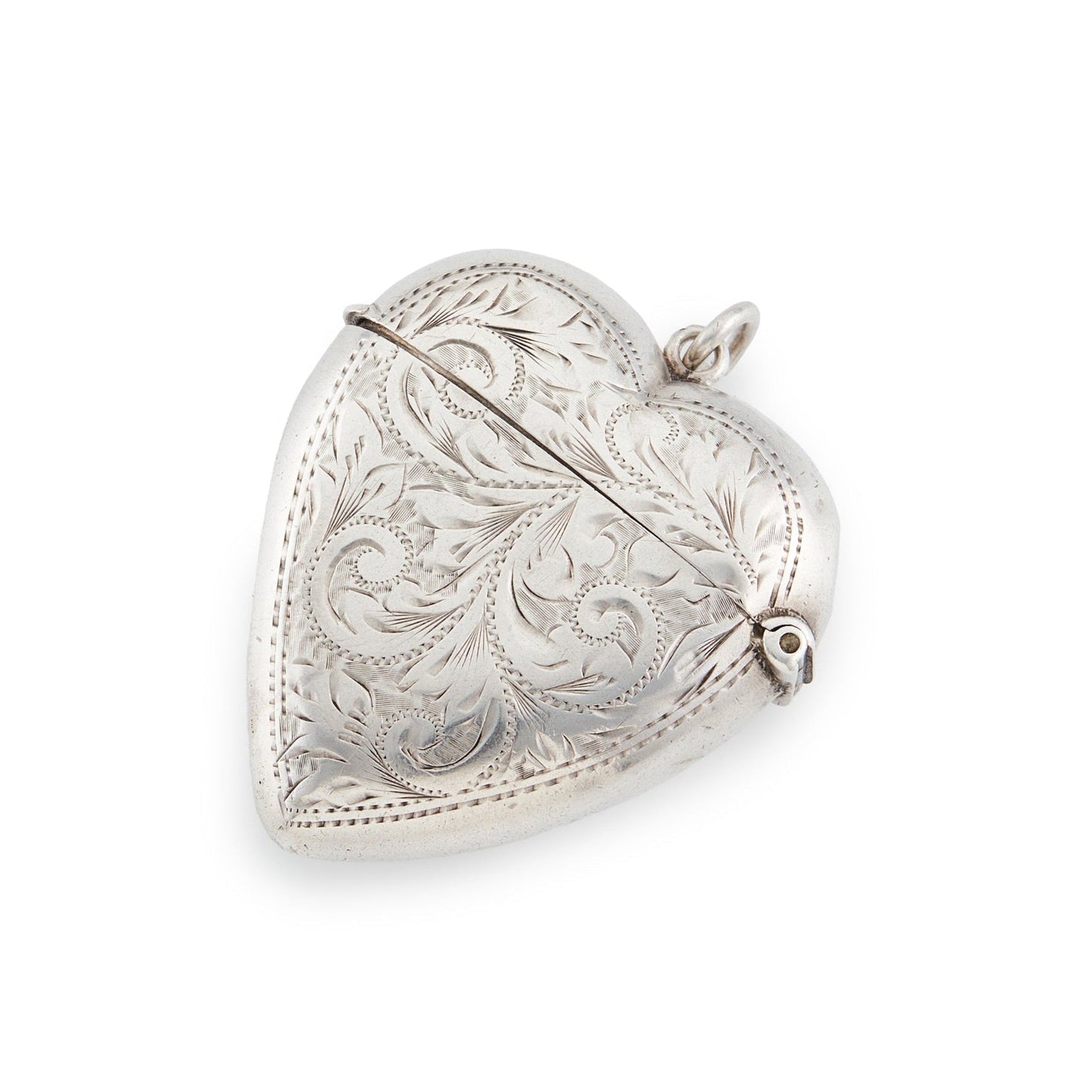 Beautifully engraved Victorian silver heart shaped vester locket.