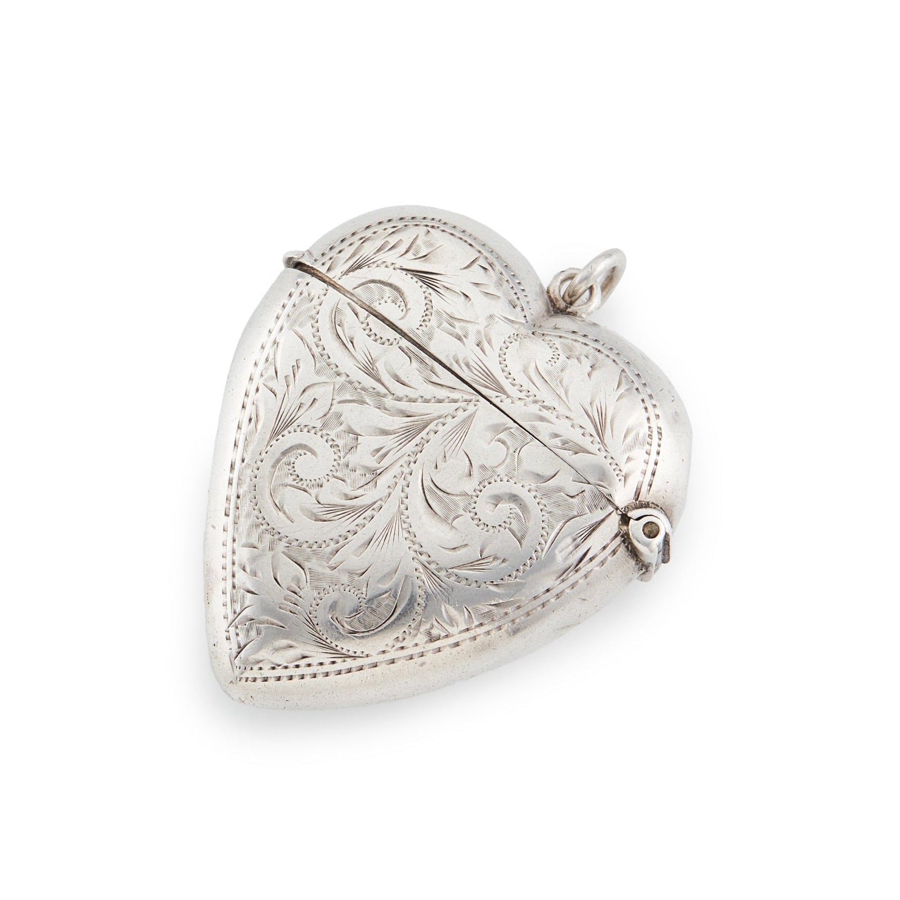 Beautifully engraved Victorian silver heart shaped vester locket.