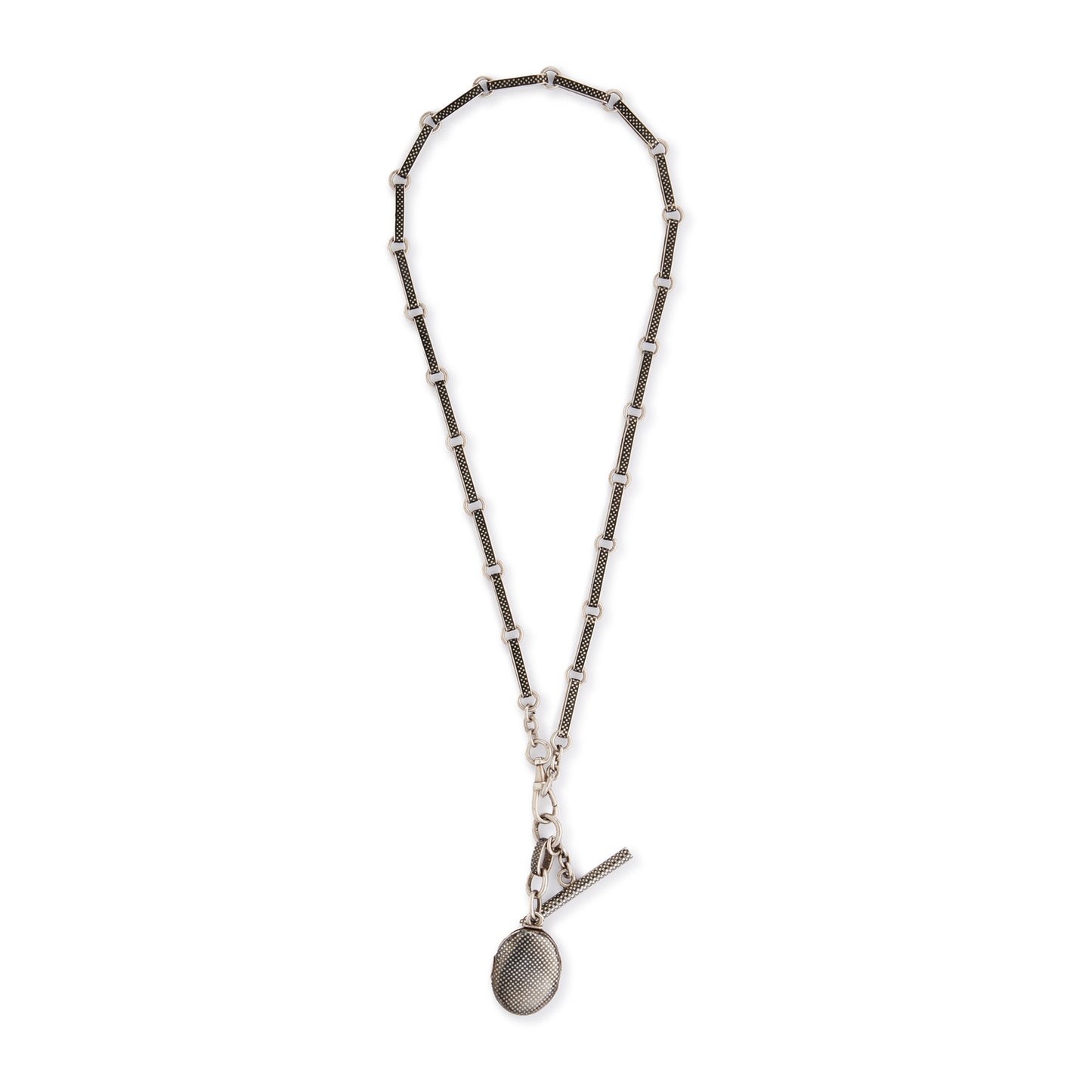 Victorian Silver Niello Fob Watch Chain with Locket