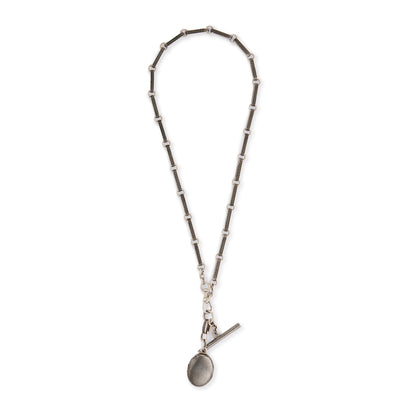 Victorian Silver Niello Fob Watch Chain with Locket