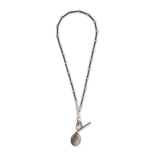 Victorian Silver Niello Fob Watch Chain with Locket