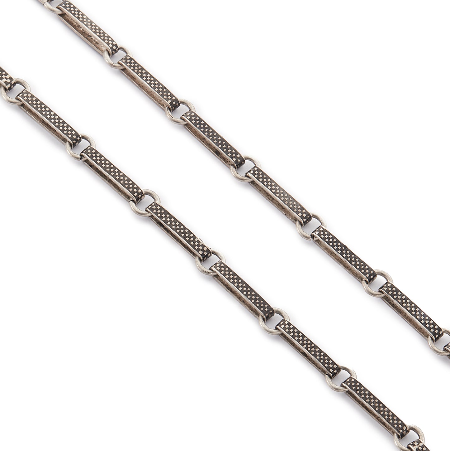 Victorian Silver Niello Fob Watch Chain with Locket