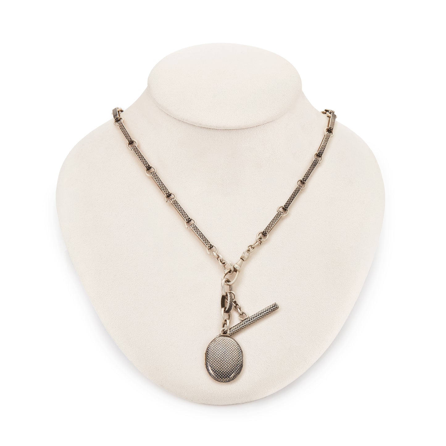 Victorian Silver Niello Fob Watch Chain with Locket