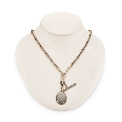 Victorian Silver Niello Fob Watch Chain with Locket