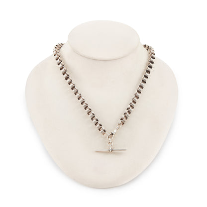 Classic sterling silver Victorian banded belcher link fob chain with a dog clip and t-bar.