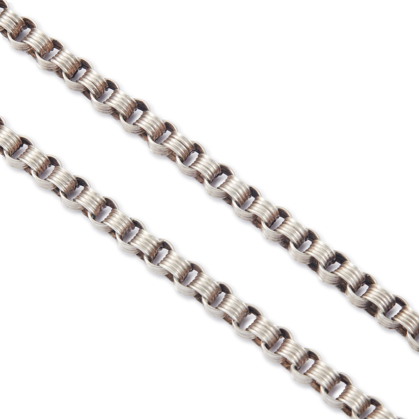 Classic sterling silver Victorian banded belcher link fob chain with a dog clip and t-bar.