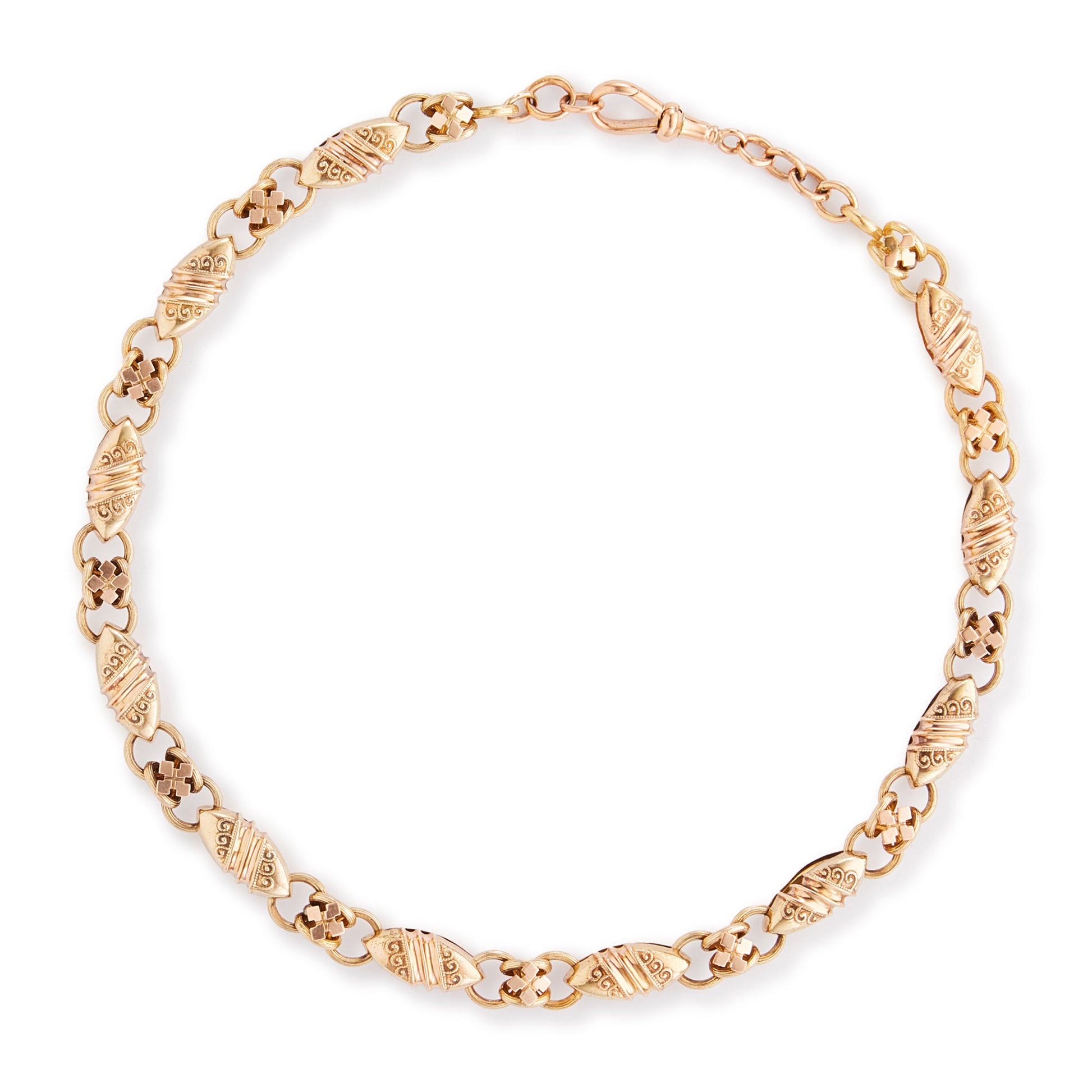 Stunning Victorian 15ct rose gold reversible ornate link chain. One side has exquisite detail and the reverse side is plain.