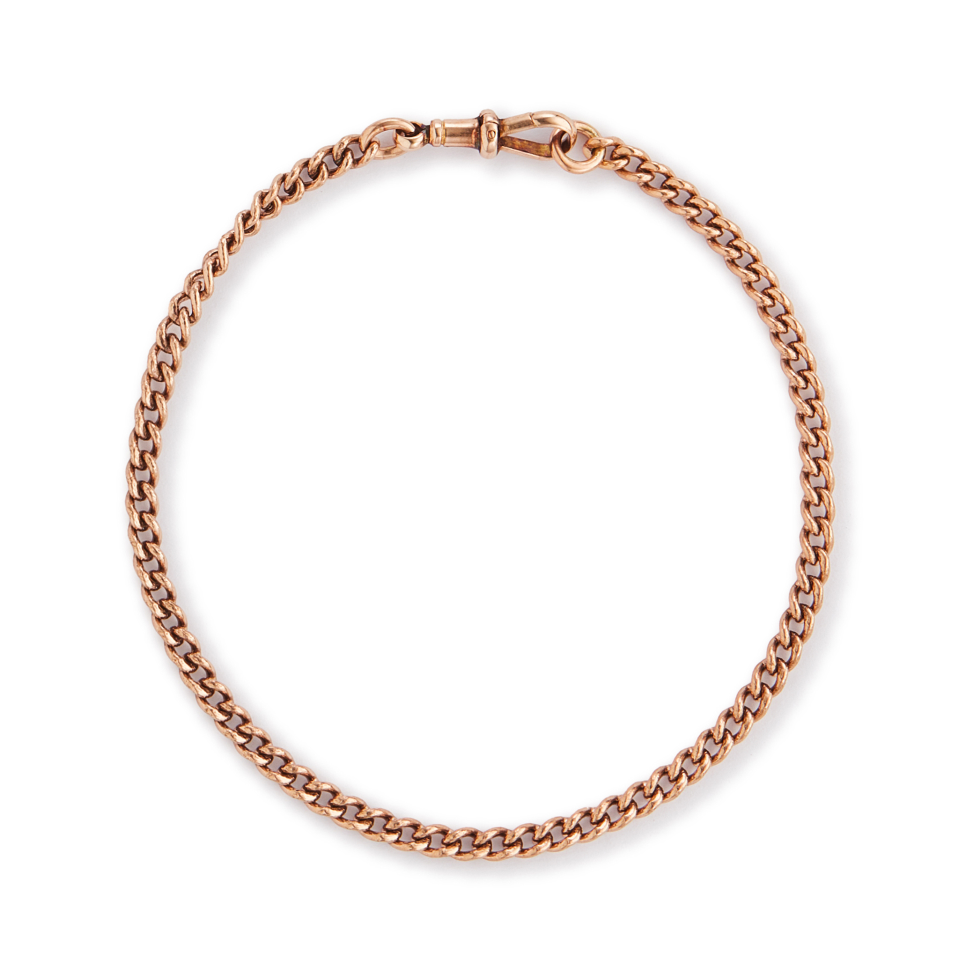 Classic Victorian 9ct rose gold curb link bracelet with a dog clip. The bracelet is quite large, making it ideal for a man or a woman.