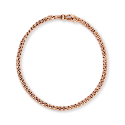 Classic Victorian 9ct rose gold curb link bracelet with a dog clip. The bracelet is quite large, making it ideal for a man or a woman.