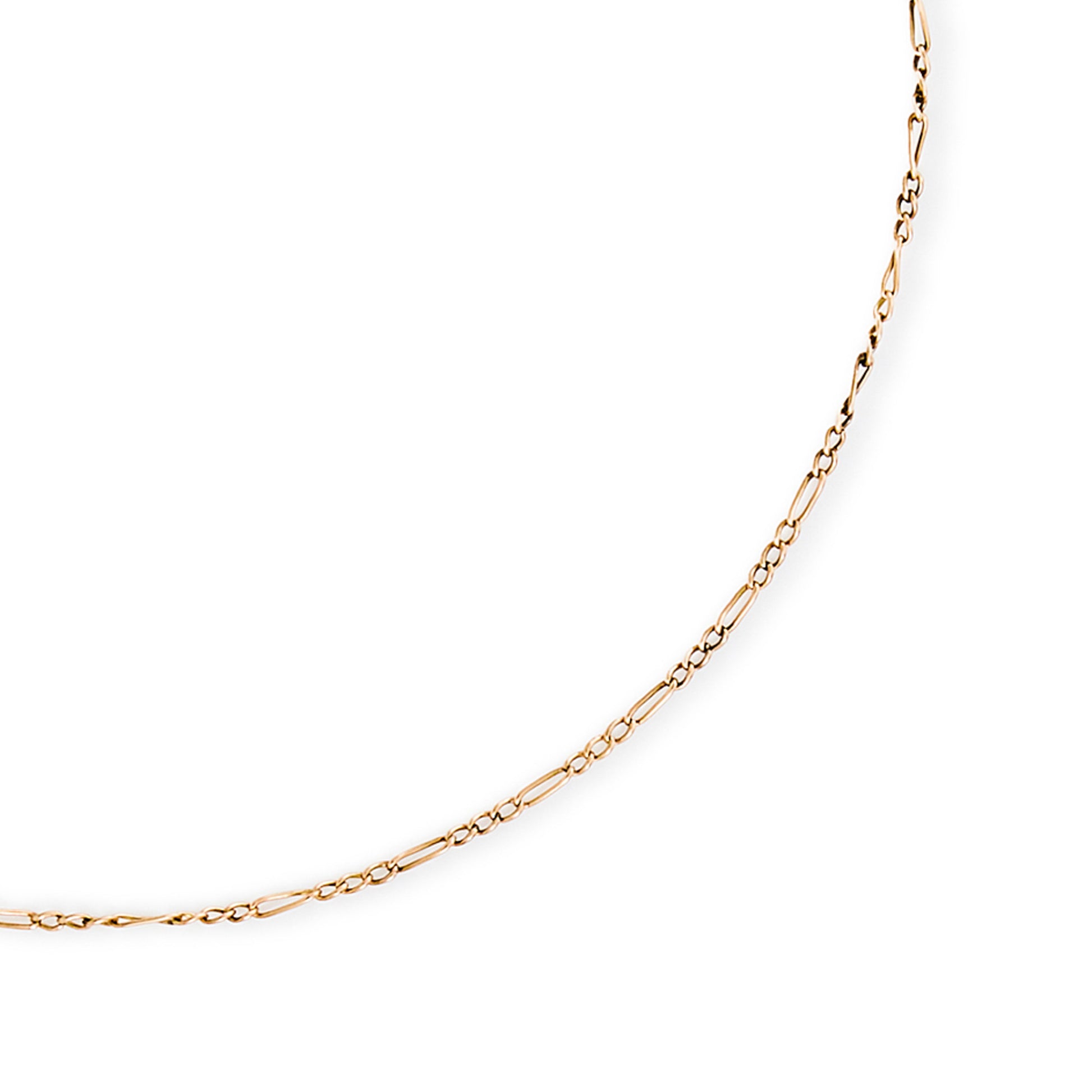 Delicate Victorian 9ct rose gold figaro link chain, with a dog clip clasp.