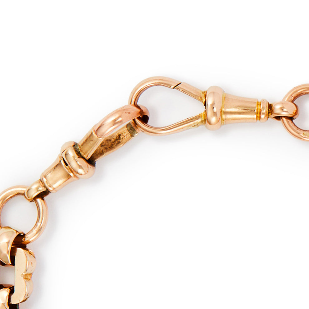 Gorgeous Victorian rose gold fancy link bracelet with a dog-clip.