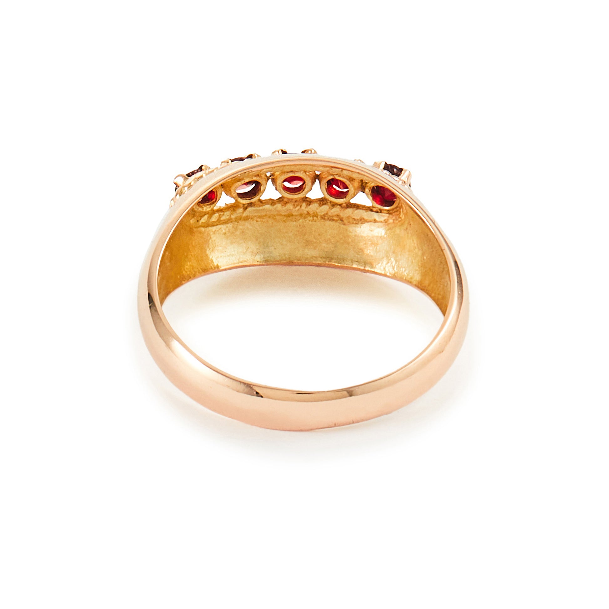 Classic vintage 14ct gold five stone garnet dome ring.