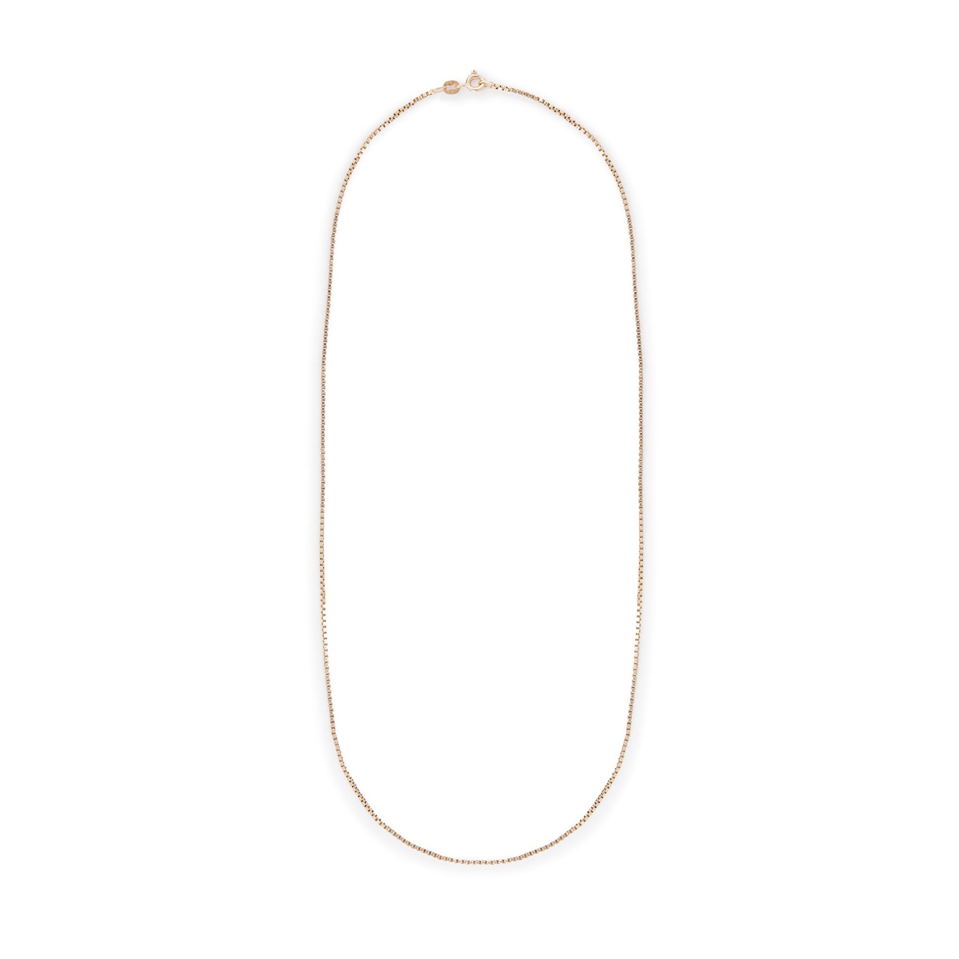 Classic vintage 9ct gold box link chain with a bolt ring clasp.