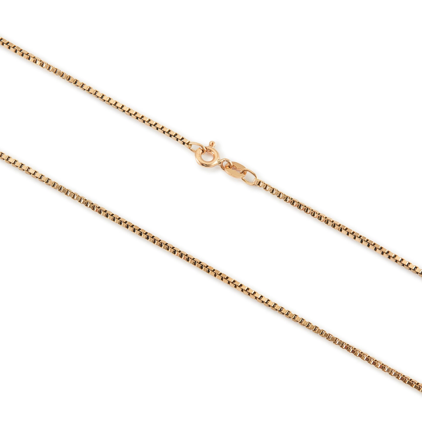 Classic vintage 9ct gold box link chain with a bolt ring clasp.