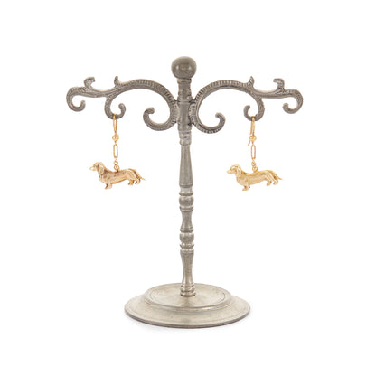 Adorable vintage 9ct yellow gold earrings consisting of two dangling sausage dogs with intricate detail.