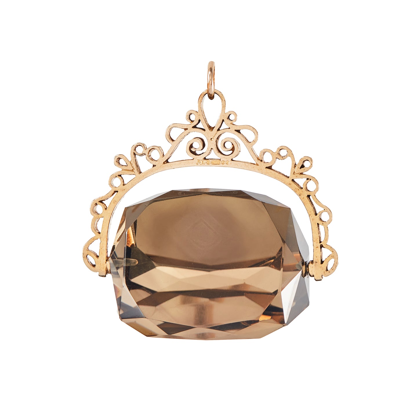 Gorgeous 9ct yellow gold vintage swivel fob with a beautiful three-sided faceted smoky quartz stone.