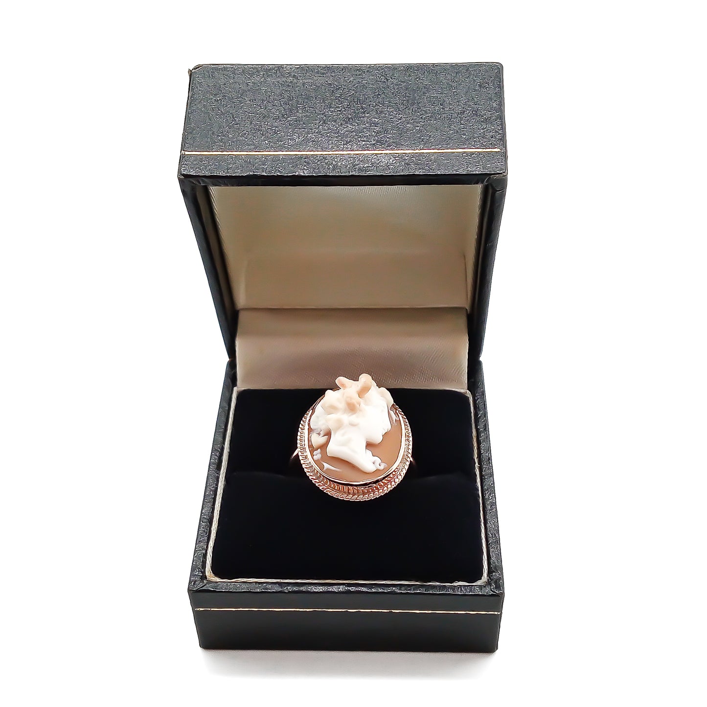 Classic vintage 9ct rose gold ring set with a beautifully carved cameo.