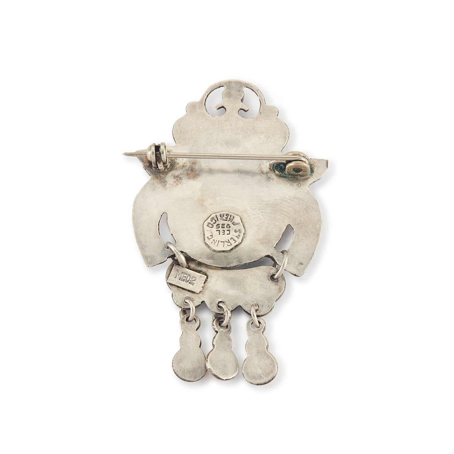 Charming vintage MATL style sterling silver Mexican brooch depicting two birds, set with turquoise, amethyst and coral gemstones. Taxco. Maker: CEL