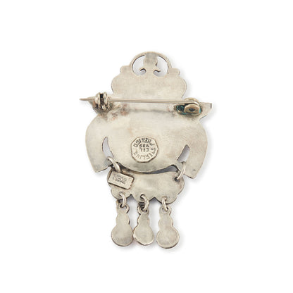 Charming vintage MATL style sterling silver Mexican brooch depicting two birds, set with turquoise, amethyst and coral gemstones. Taxco. Maker: CEL