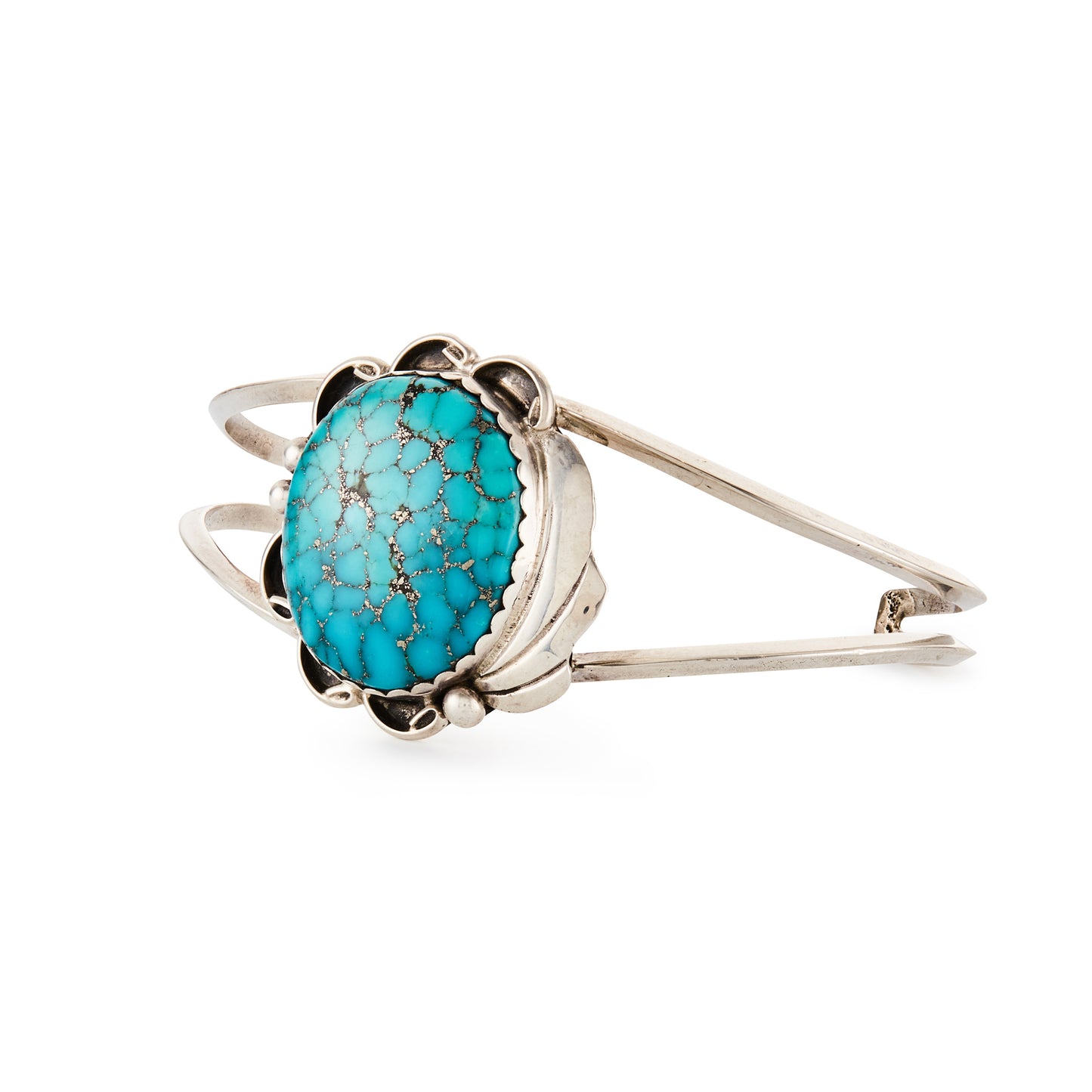 Sterling silver Native American bangle set with a beautiful oval spiderweb turquoise stone.