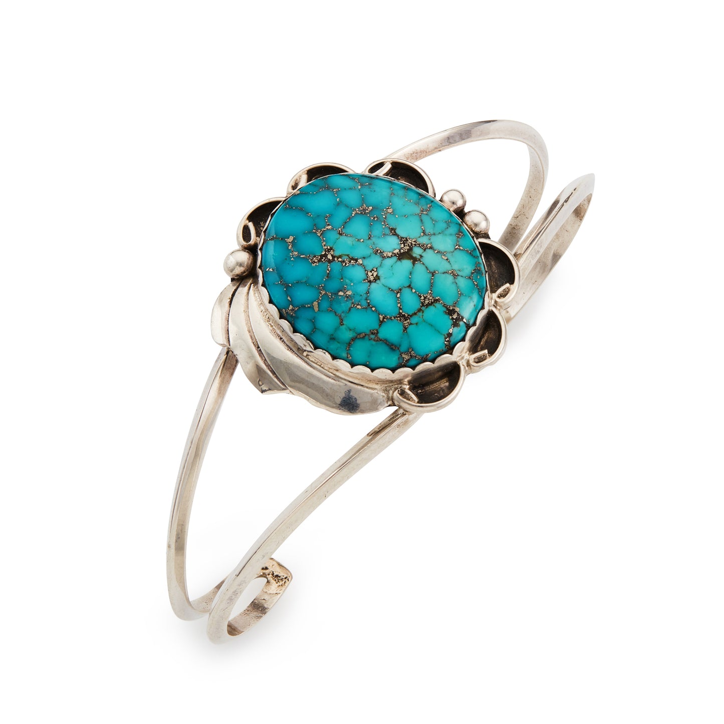 Sterling silver Native American bangle set with a beautiful oval spiderweb turquoise stone.