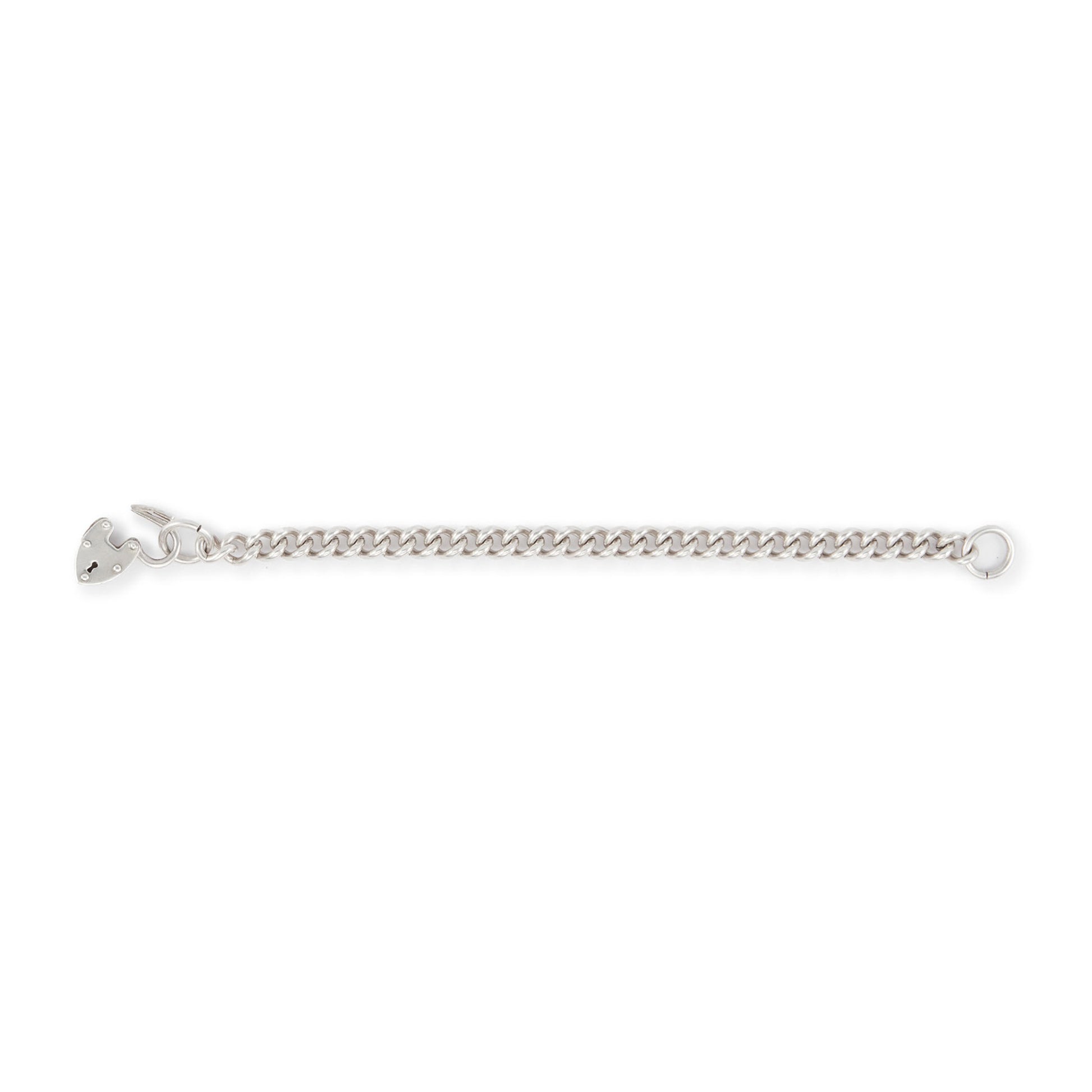 Classic silver curb link bracelet with a chunky padlock. The links are solid.