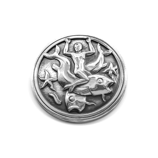 Vintage sterling silver Georg Jensen merman brooch.  By: Arno Malinowski - Design No. 285
