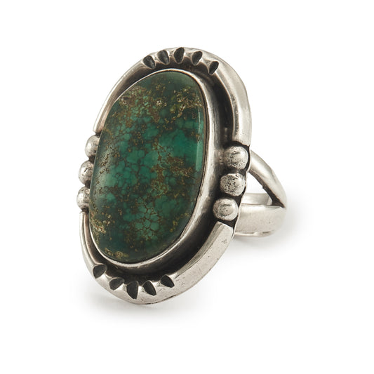 Stunning vintage silver chunky Native American ring set with a beautiful natural green turquoise stone.