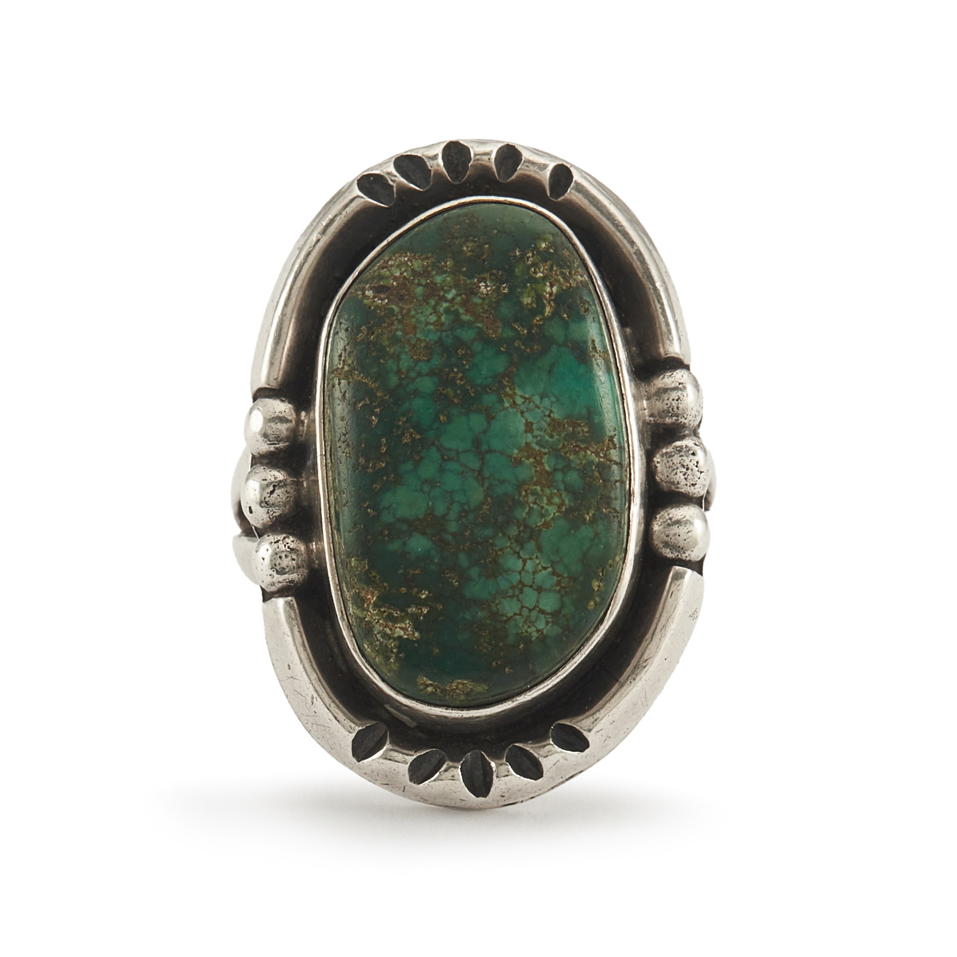 Stunning vintage silver chunky Native American ring set with a beautiful natural green turquoise stone.